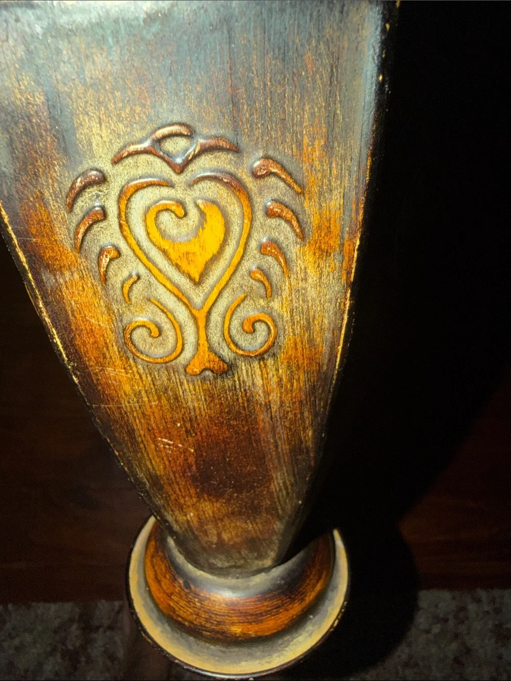 Ornate Brown and Gold Decorative Vase with Scroll Handles